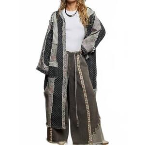 NEW POL maxi length open cardigan in charcoal denim